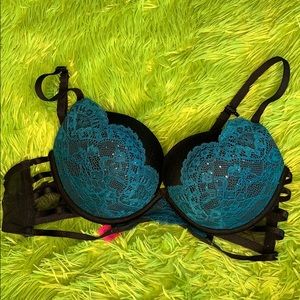 Teal and Black Strappy Bra